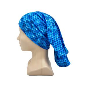 DEEP Dive Buff – Aqua Skin laid flat, displaying its flowing water-inspired pattern on breathable Lycra fabric.