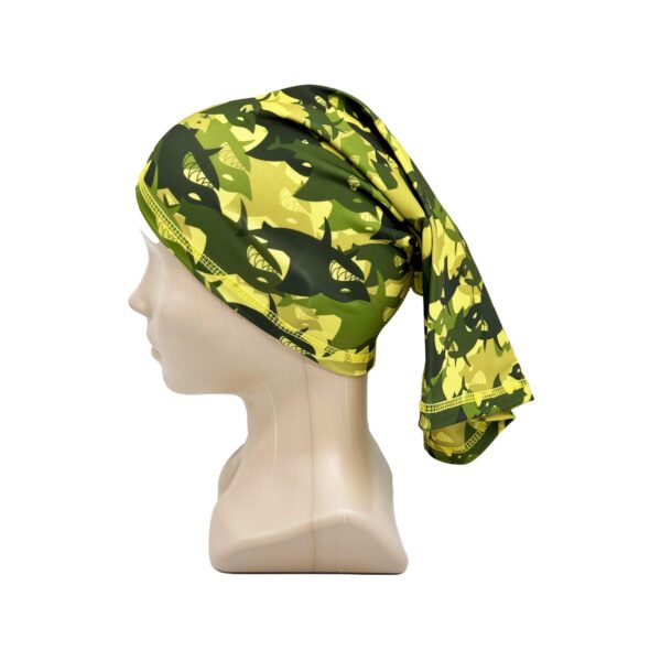 DEEP Dive Buff – camoflash laid flat, displaying its flowing water-inspired pattern on breathable Lycra fabric.