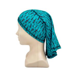 DEEP Dive Buff –hammerhead nevy laid flat, displaying its flowing blue pattern and soft Lycra fabric.