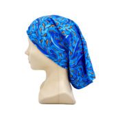 DEEP Dive Buff – org hammerhead laid flat, displaying its flowing blue pattern and soft Lycra fabric.