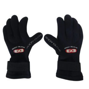 Body Glove EX3 3mm Five Finger Diving Glove – black neoprene glove with Velcro wrist strap