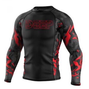 DEEP red camo rashguard front design made from Lycra with UV protection